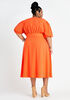 Belted Deep V Button Midi Dress, Orange image number 1