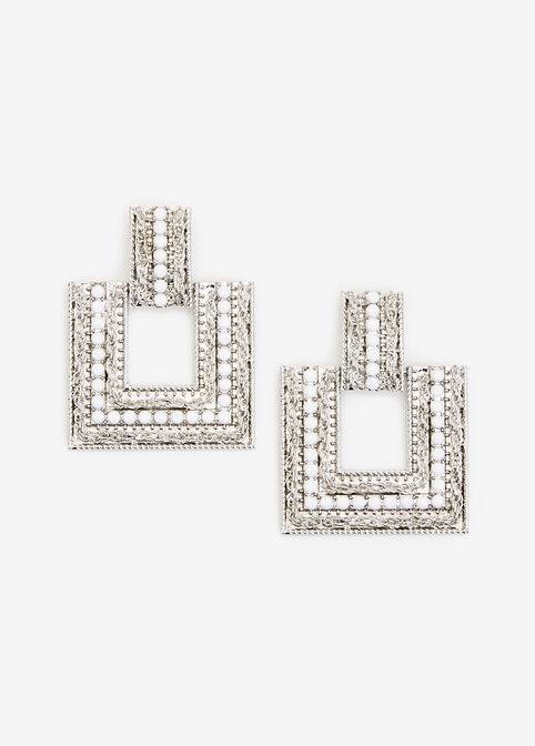 Bead & Silver Square Drop Earrings, Silver image number 0