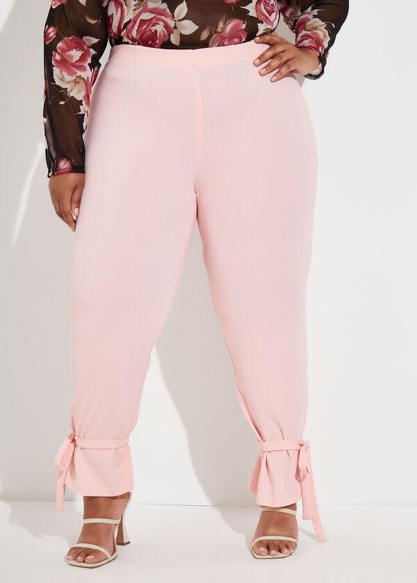 Knotted Stretch Crepe Ankle Pants, Pink image number 0