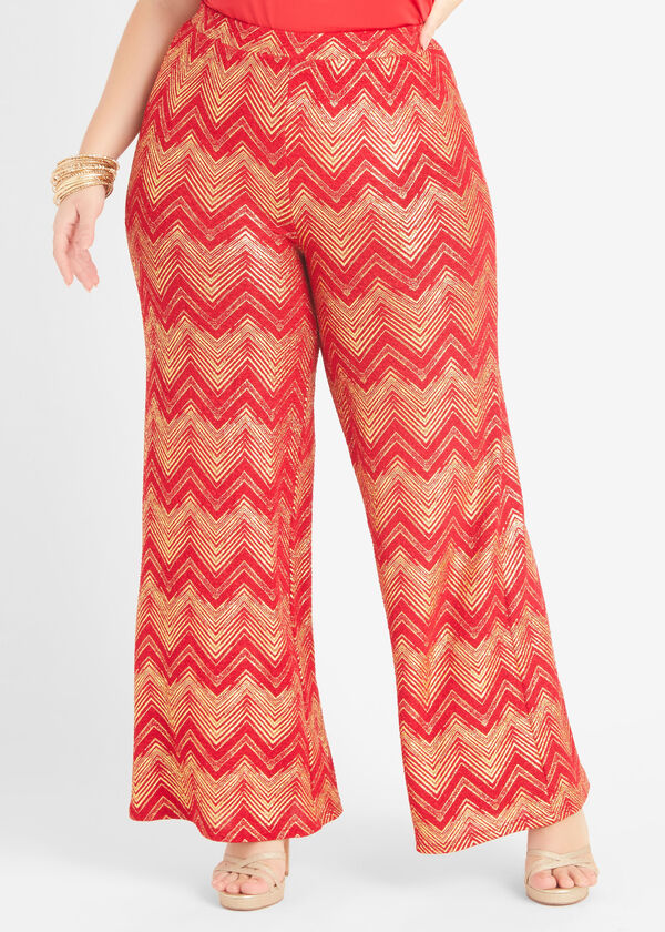 Textured Knit Wide Leg Pants, Barbados Cherry image number 0