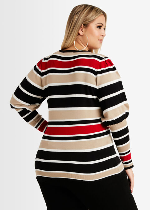 Stripe Puff Sleeve Sweater, Multi image number 1