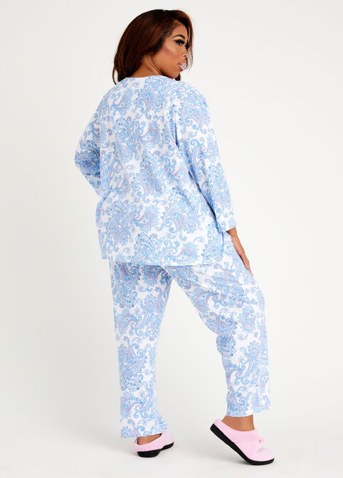 Aria Paisley Cotton 2PC Pajama Set, Blue image number 1