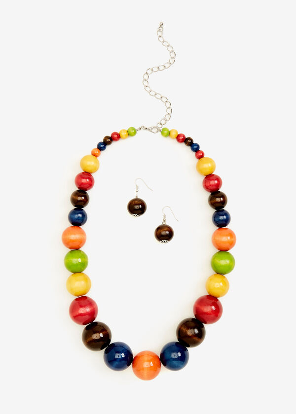 Wood Necklace & Earrings Set, Multi image number 0
