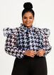 Houndstooth Sheer Tie Neck Blouse, Black White image number 2