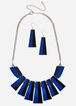 Colorblock Geo Fringe Necklace Set, Estate Blue image number 0