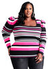 Puffed Sleeve Striped Sweater, Fuchsia Red image number 0