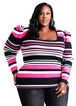 Puffed Sleeve Striped Sweater, Fuchsia Red image number 0