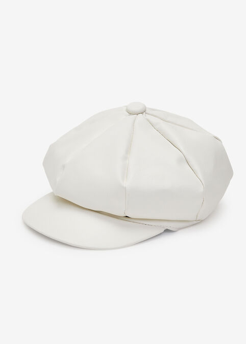 Textured Faux Leather Cabbie Hat, White image number 1