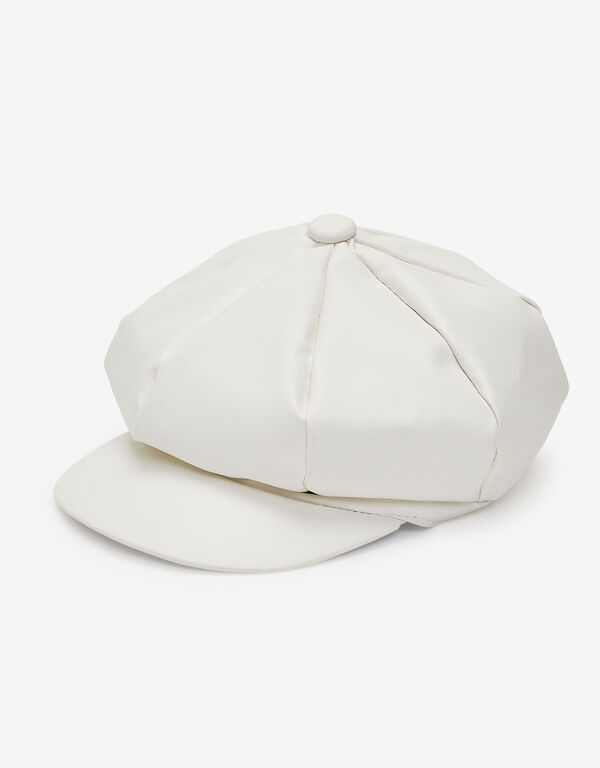 Textured Faux Leather Cabbie Hat, White image number 1