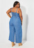 Belted Chambray Wide Leg Jumpsuit, Dk Rinse image number 1