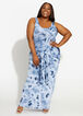 Belted Tie Dye Bodycon Midi Dress, Blue image number 0
