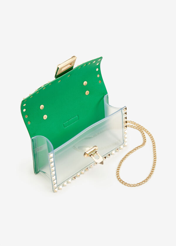 PVC & Faux Leather Studded Satchel, Green image number 2