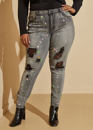 Distressed Embellished Jeans, Grey image number 0