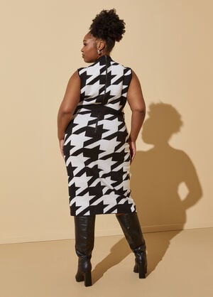 Houndstooth Midi Sweater Dress, Black Combo image number 1
