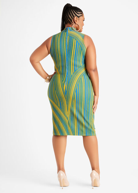 Colorblock Stripe Bodycon Dress, Strong Blue image number 1