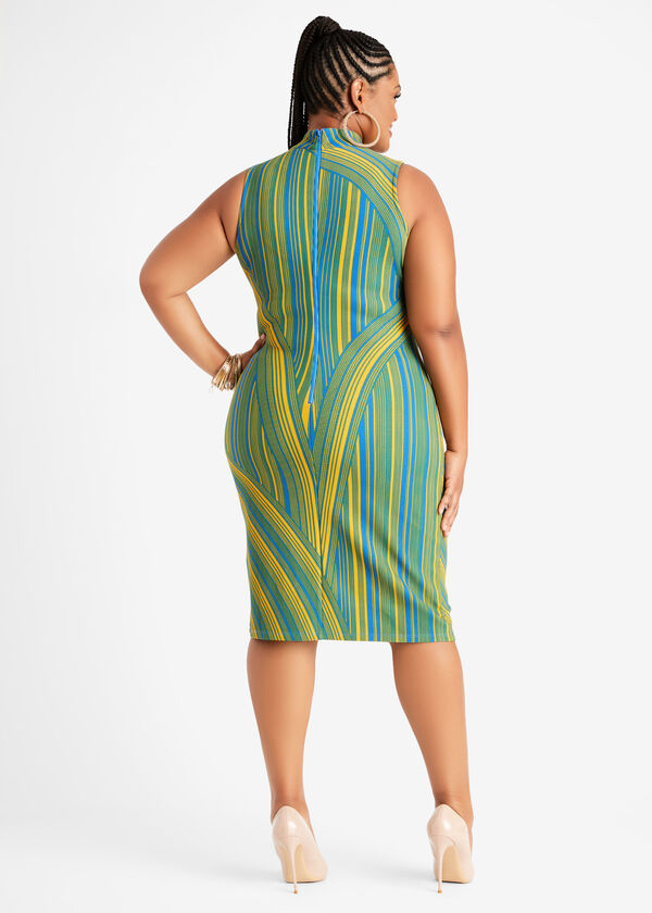 Colorblock Stripe Bodycon Dress, Strong Blue image number 1