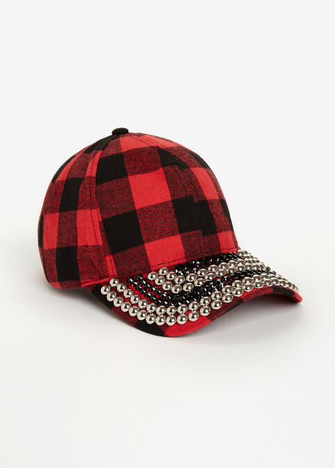 Embellished Plaid Baseball Hat, Red image number 0