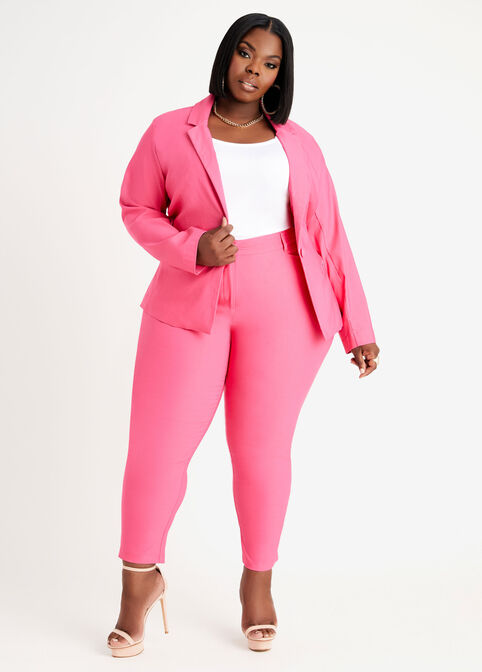 Plus Size Pink Stretch Ankle Pant Plus Size Suits For Womens Office wear