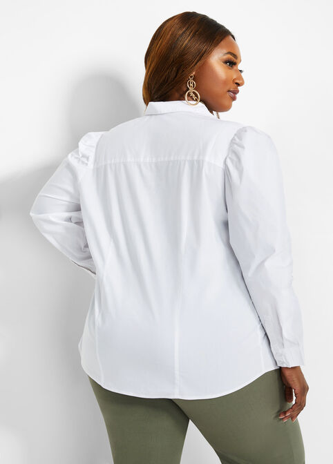 Tall Puff Sleeve Button Top, White image number 1