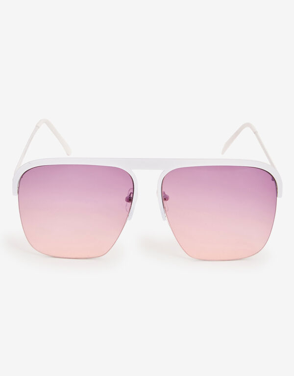 White Metal Square Top Sunglasses, White image number 0