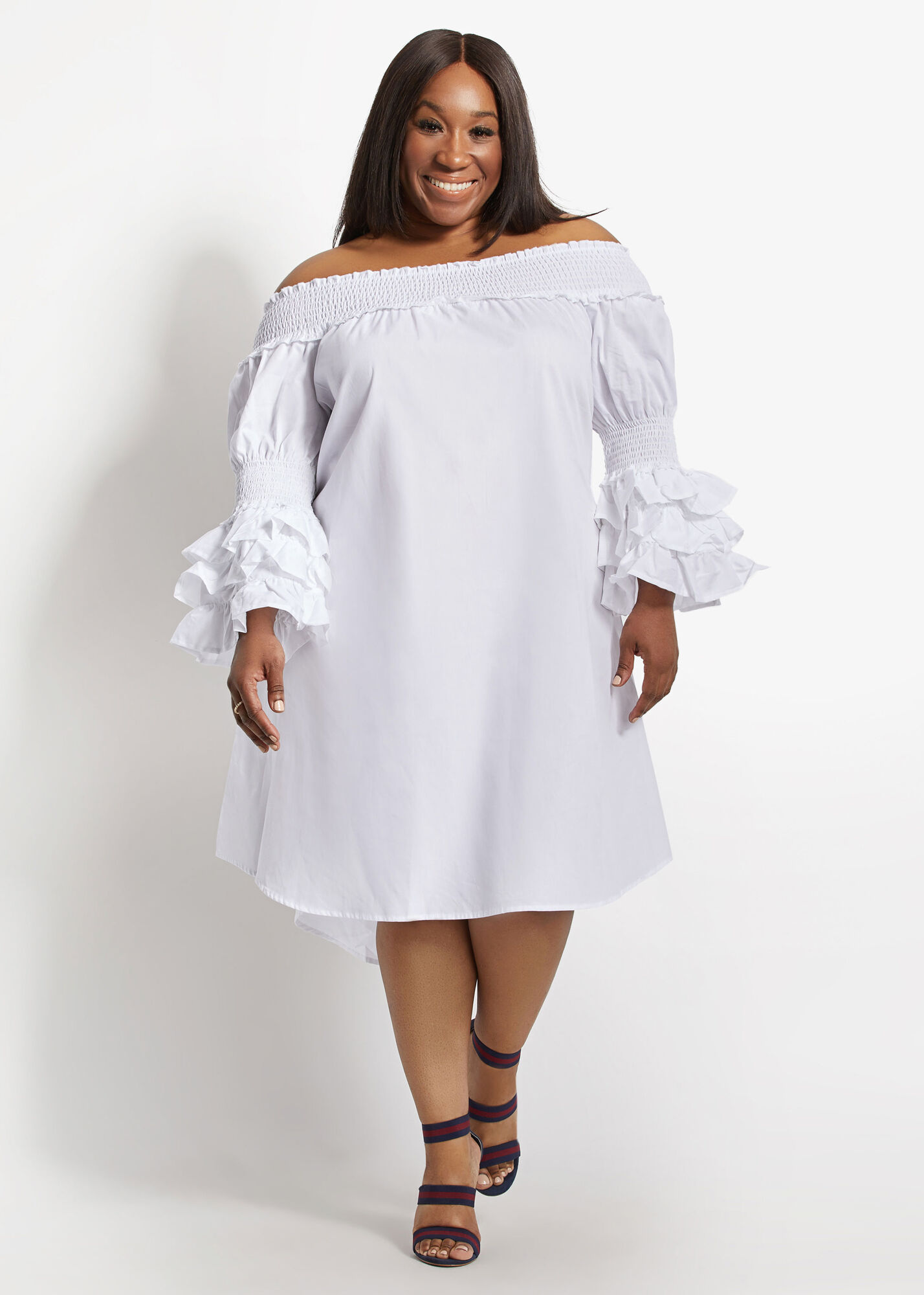 Plus Size Cotton The Shoulder Smocked Tiered Summer Dresses