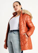 Quilted Faux Fur Trim Hooded Coat, Rust image number 0