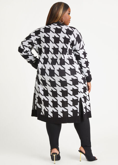 Houndstooth Intarsia Duster Cardigan, Black White image number 1