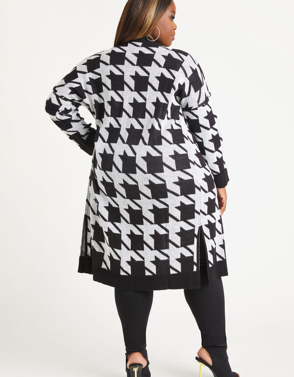 Houndstooth Intarsia Duster Cardigan, Black White image number 1