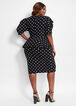 Dot Knit Knee Length Peplum Dress, Black White image number 1