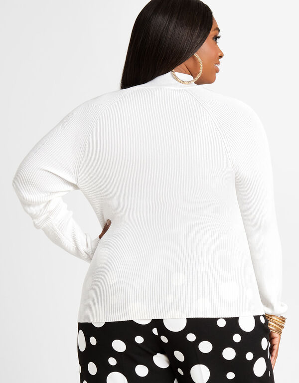 Mock Neck Cutout Ribbed Sweater, White image number 1