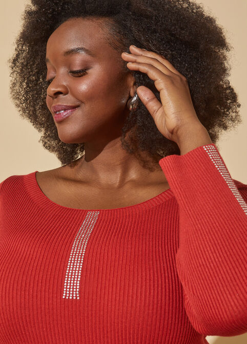 Crystal Ribbed Sweater Dress, Barbados Cherry image number 2