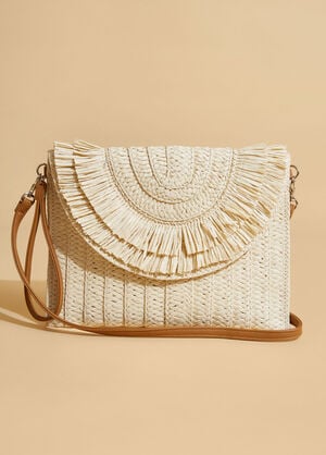 Tiered Fringe Straw Clutch, Natural image number 1