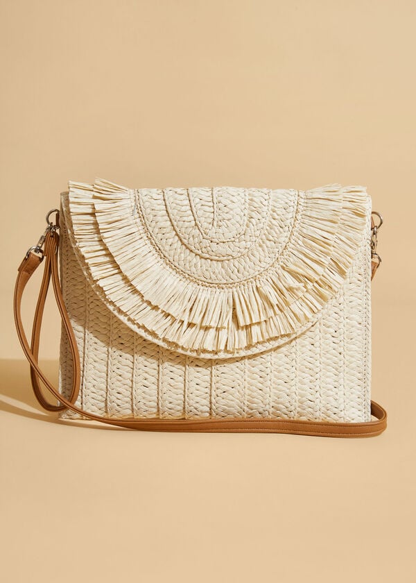 Tiered Fringe Straw Clutch, Natural image number 1