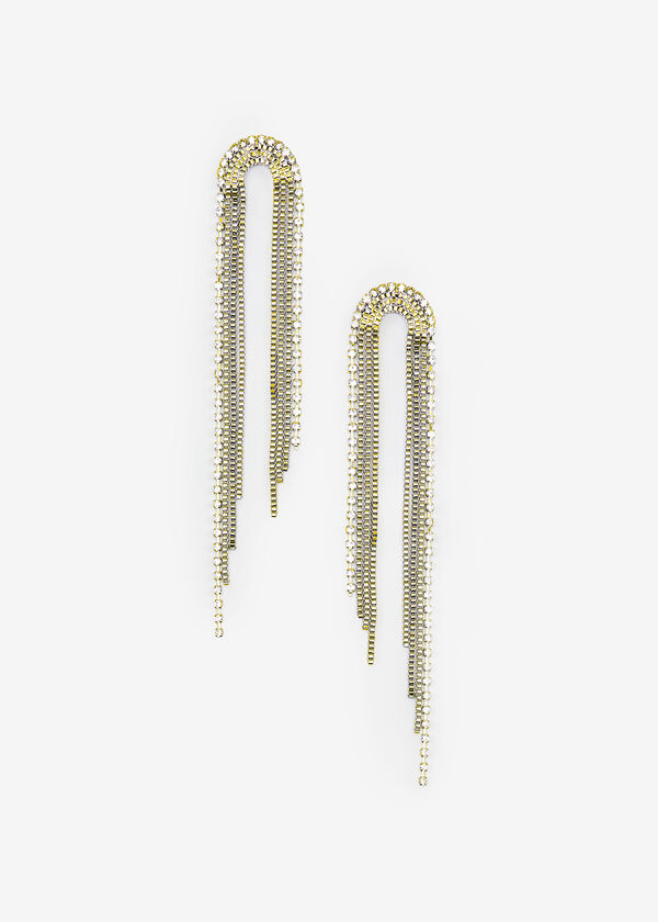 Gold Tone Crystal Arch Earrings, Gold image number 0