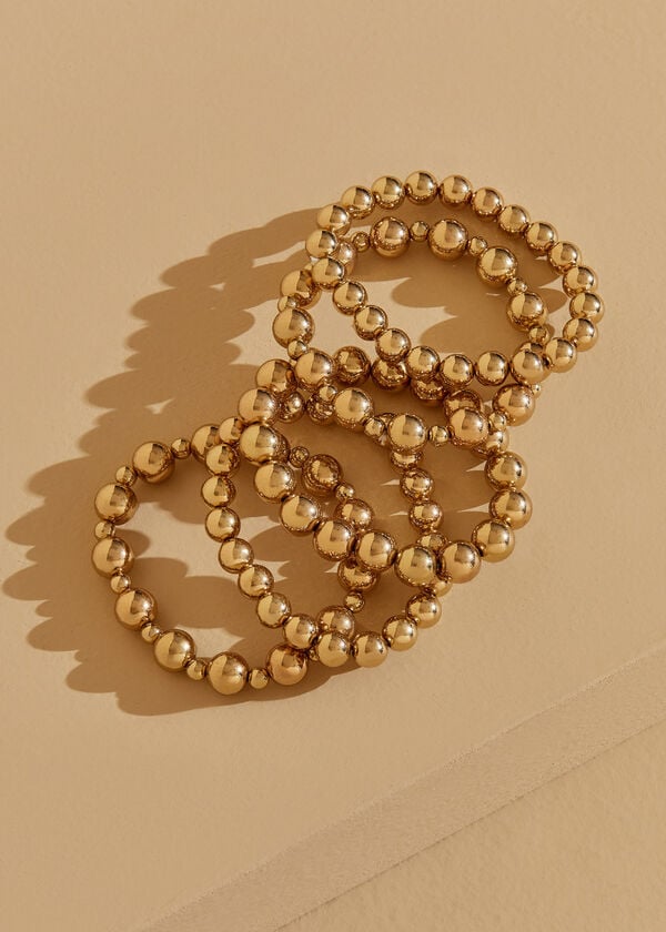Gold Tone Beaded Bracelet Set, Gold image number 0