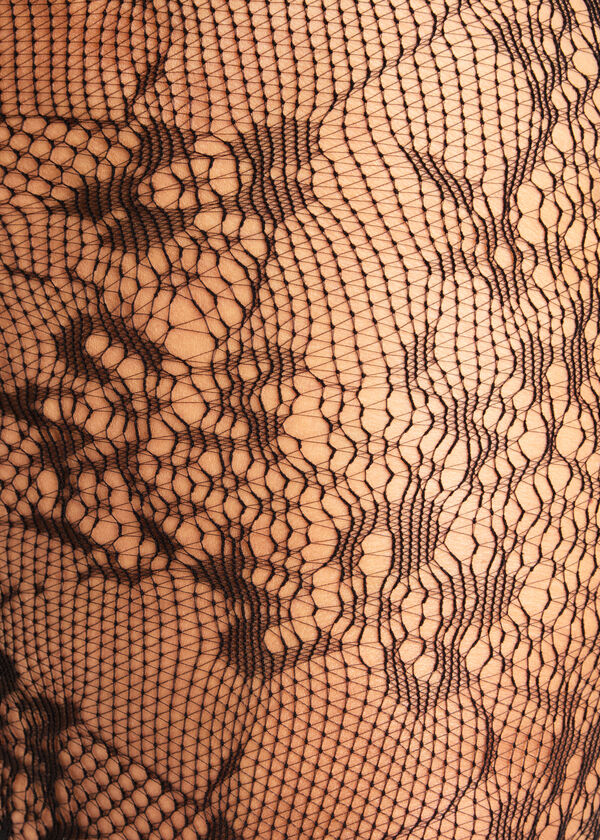 Floral Fishnet Footed Tights, Black image number 1
