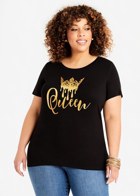 Metallic Gold Queen Graphic Tee, Black image number 0
