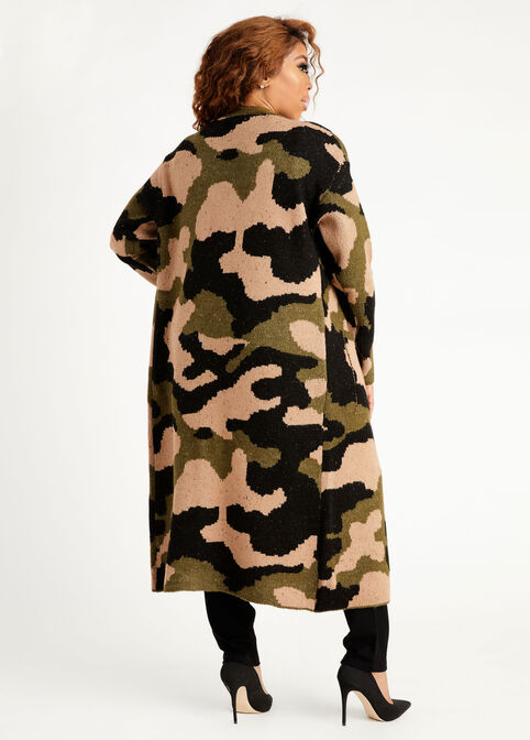 Camo Open Front Duster Cardigan, Multi image number 1