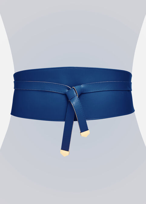 Navy Faux Leather Wrap Around Belt, Victoria Blue image number 0
