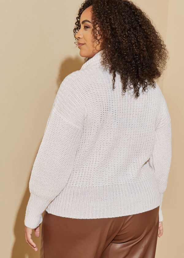 Two Way Zip Ribbed Sweater, Oatmeal image number 1
