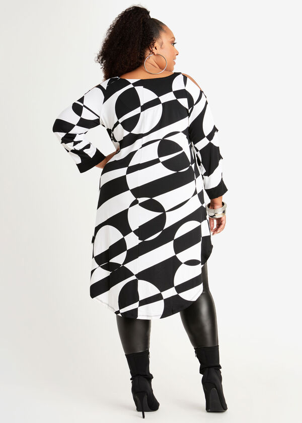 Abstract Cutout Hi Low Duster Top, Black White image number 1