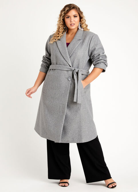 Plus Size Belted Double Breasted Lined Long Trench Wool Cozy Coat image number 0