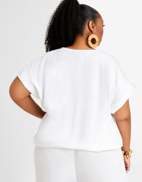 Tie Front Cap Sleeve Top, White image number 1