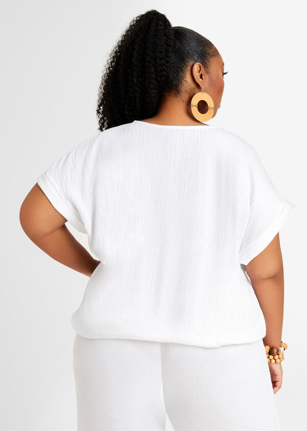 Tie Front Cap Sleeve Top, White image number 1