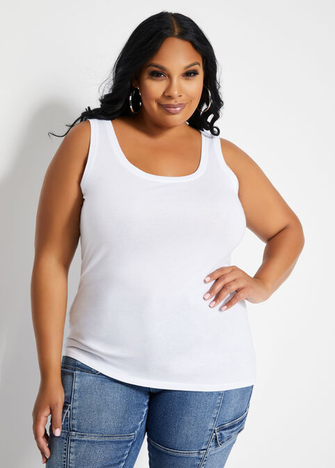 Plus Size Cotton Stretch Knit Scoop Neck Sleeveless Tank Fitted Top image number 0