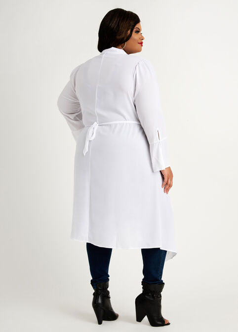 Asymmetric Bell Sleeve Duster Top, White image number 1