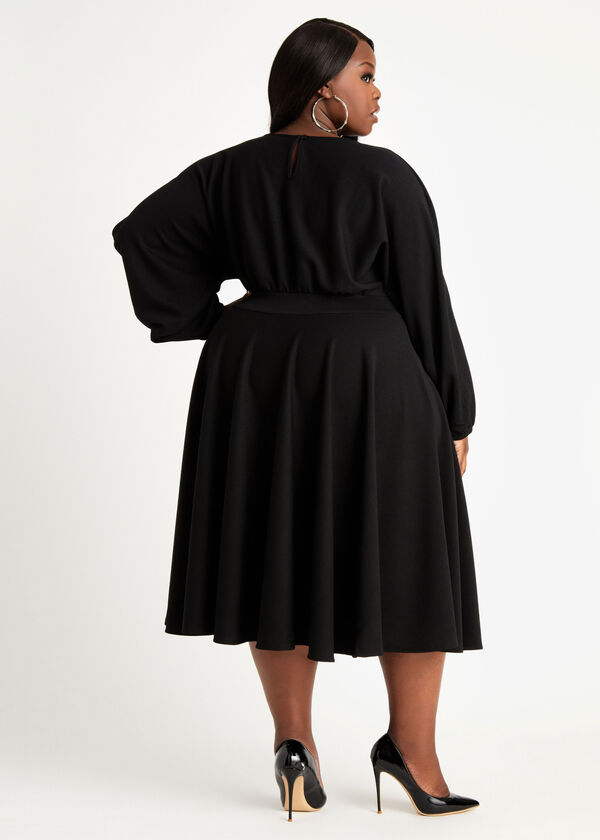 Split Sleeve Fit n Flare Dress, Black image number 1