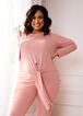 Cozy Lounge Rib Knit Tie Front Top, Rose image number 2