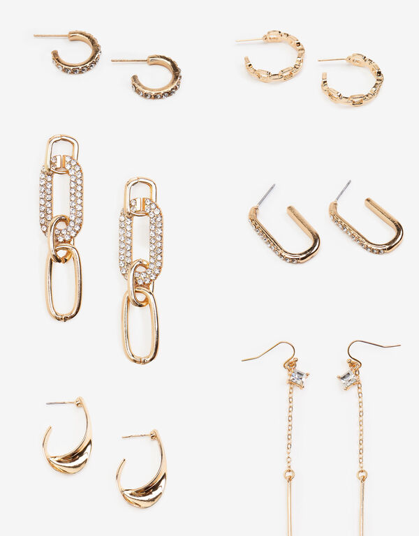 Gold Tone Drop Earrings Set, Gold image number 0