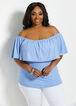 Plus Size Rib Knit Ruffle Flounce Off The Shoulder Spring Blouses Tops image number 0